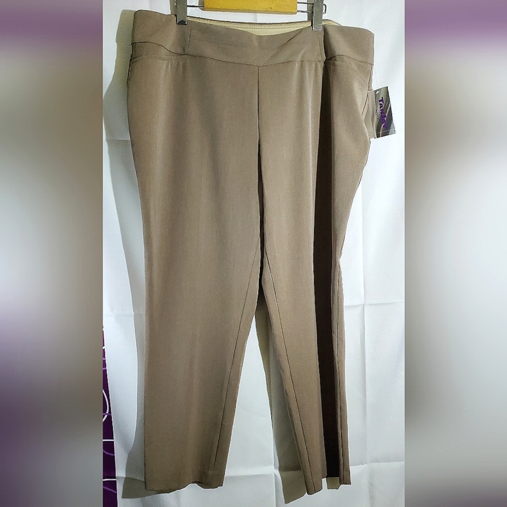 TanJay Petite Heathered Taupe Straight Leg Dress Pants, Faux Pockets -Size 18P R